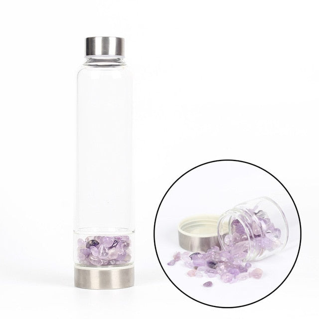 New Product Creative Natural Quartz Crystal Glass Water Bottle Gravel Irregular Stone Cup Point Wand Healing Infused Elixir Cup