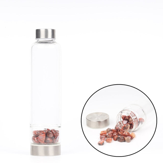 New Product Creative Natural Quartz Crystal Glass Water Bottle Gravel Irregular Stone Cup Point Wand Healing Infused Elixir Cup