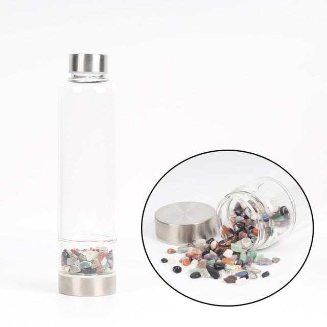 New Product Creative Natural Quartz Crystal Glass Water Bottle Gravel Irregular Stone Cup Point Wand Healing Infused Elixir Cup