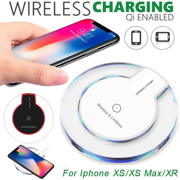 Ultra-thin Clear Mini Qi Wireless Charger Charging Pad For Iphone XS/XS Max/XR